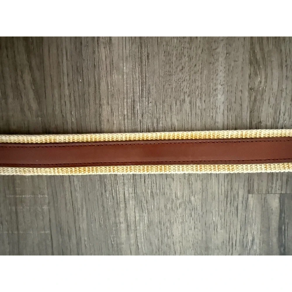 J.Crew Made in USA Cotton Web Belt Genuine Leather Trim Men's Large Preppy